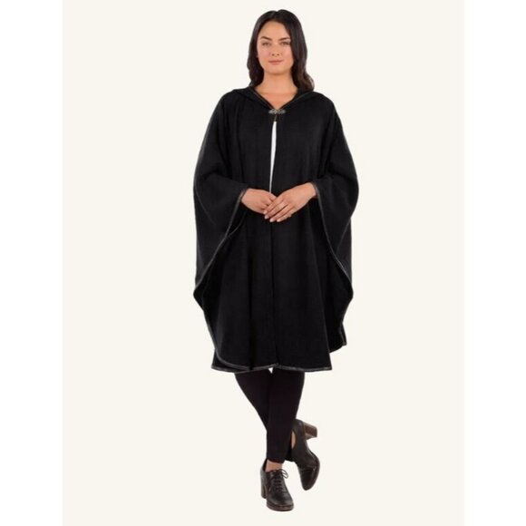 PATRICIA NASH hooded vintage long cape topper with clasp - Black - One size - Picture 1 of 16